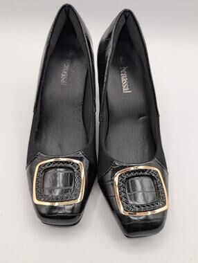 Benassal Black Bunion Comfort Pumps with Gold Buckle Size 6